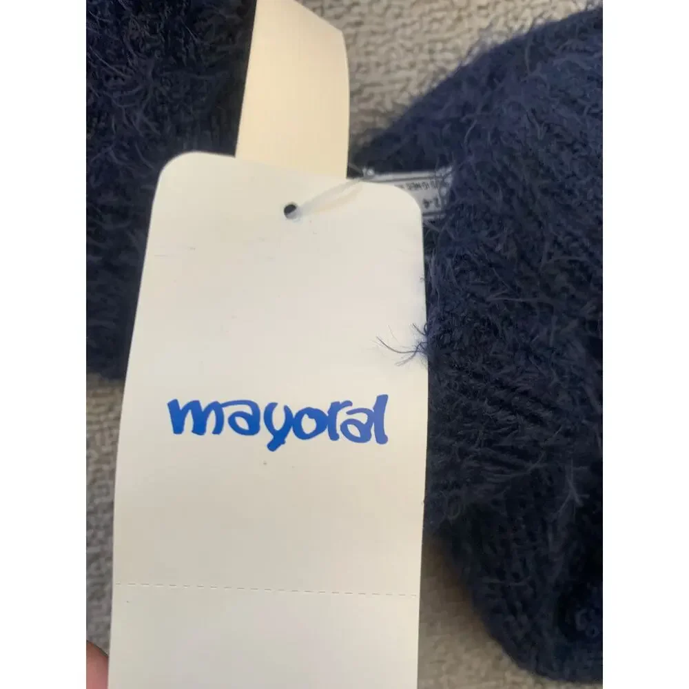 Mayoral Kids 2-4 Blue Fuzzy Pompom‎ 3 in 1 Set Hat Scarf Mitten NWT